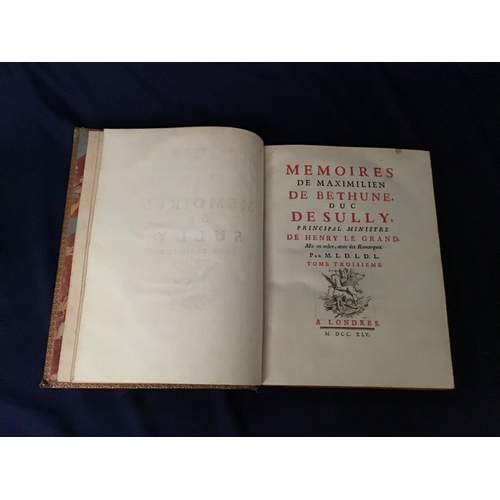 162 - 'Memoires De Shully' in three volume tomes full leather binding 1745 by D E Henry Le Grand Tome Prem... 