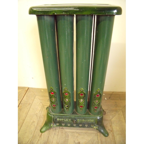 454 - Art Deco style green enamel Duplex radiator (45cm x 20cm x 71cm) (display purposes only)