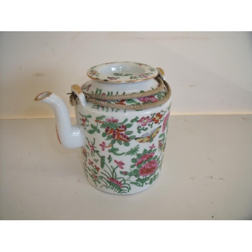 17 - 19th/20th C Chinese teapot decorated with floral detail, birds, butterflies etc with lift of lid (ch... 