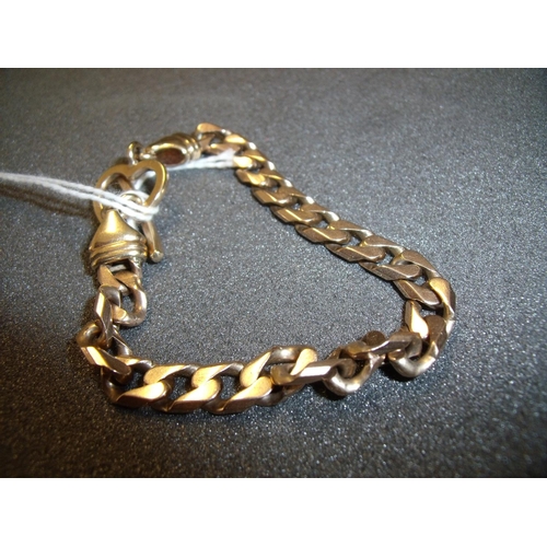 183 - 9ct gold curb link bracelet with heart and T bar fastening clasp, overall length 17cm (23grams)
