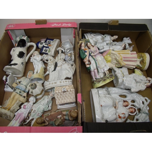 192 - Two boxes containing a quantity of various Staffordshire and similar figures