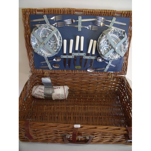 25 - Rectangular wicker work Brexton picnic basket complete with cutlery and plate set (38cm x 61cm x 19c... 