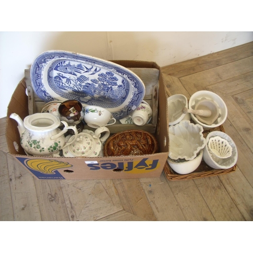 26 - Large selection of Victorian and later ceramics in two boxes including jelly moulds, pestle & mortar... 