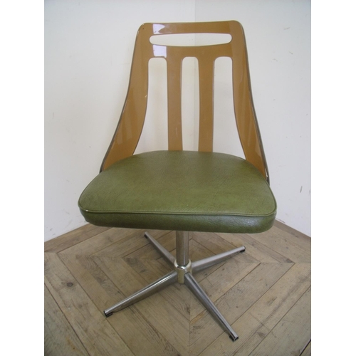 329 - 1970s retro style swivel office chair with acrylic back and chromed style brace and a retro chromed ... 