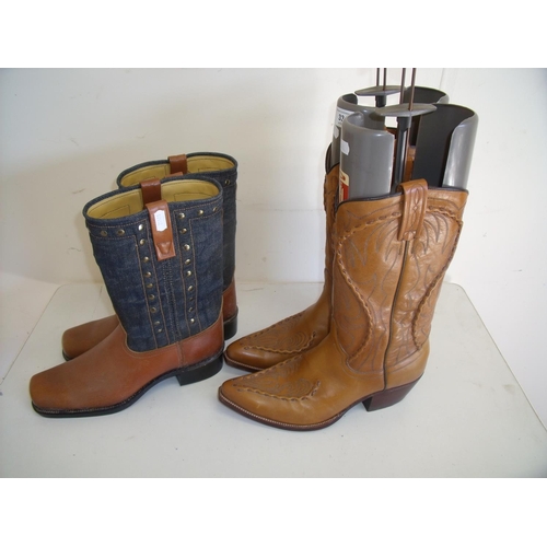 33 - Two pairs of Western cowboy style boots including Texas Steel tan leather & denim and Dan Post brown... 