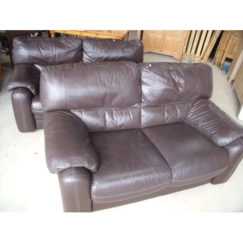 341 - Pair of two seat black leather sofas (width 160cm)