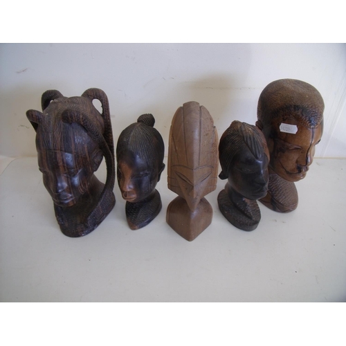 36 - Selection of carved wood African style busts and figures (5)