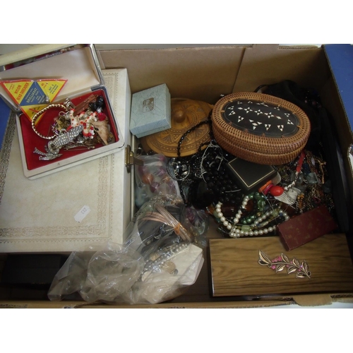 37 - Box containing an extremely large collection of various assorted costume jewellery, jewellery boxes ... 