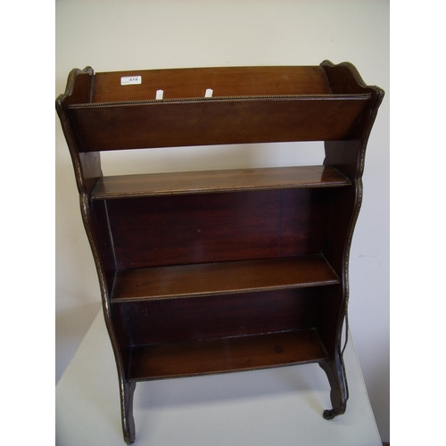 414 - Early 20th C mahogany book trough and open bookcase with gilt work metal mounts (49cm x 26cm x 76cm)