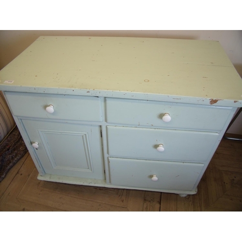 419 - Painted pine combination chest with single drawer above single panelled cupboard door flanked by thr... 