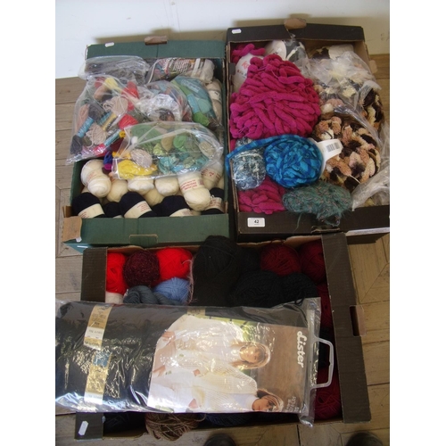 42 - Three boxes of assorted knitting wool