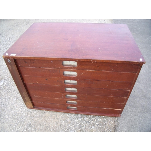 429 - Early 20th C mahogany seven drawer plan style chest with locking flap (97cm x 65cm x 70cm)