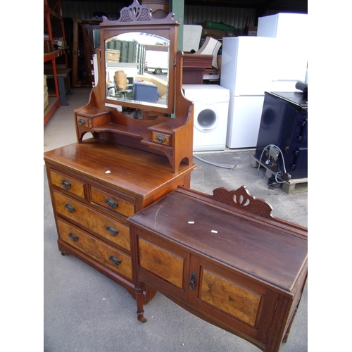 432 - 19th/20th C walnut bedroom suite comprising of single bevelled edge mirrored door wardrobe with sing... 