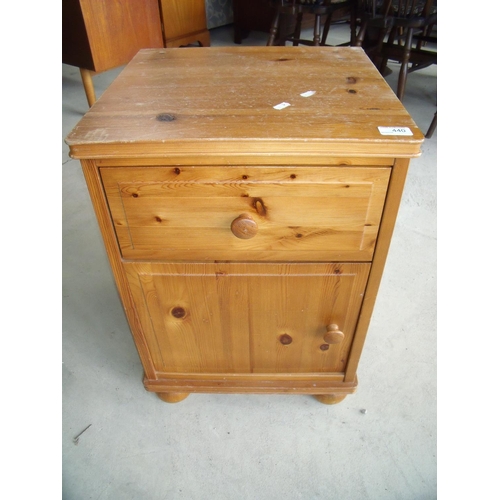 440 - Modern pine bedside cupboard with single drawer above cupboard door