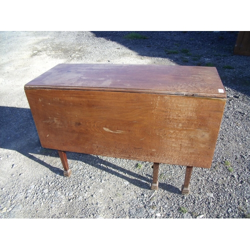 444 - 19th C mahogany drop leaf gate leg table on square tapering supports and single drawer to one end