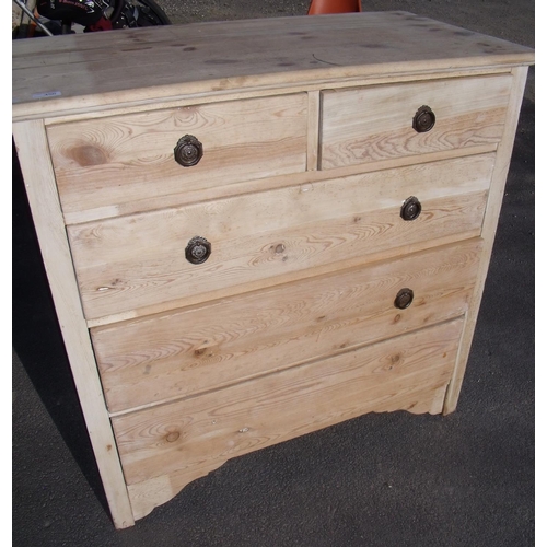 456 - Pine chest of two short above three long drawers (95cm x 48cm x 95cm)