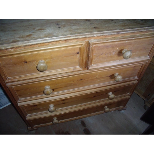 460 - Large modern pine chest with raised back above two short and three long drawers with panelled detail... 