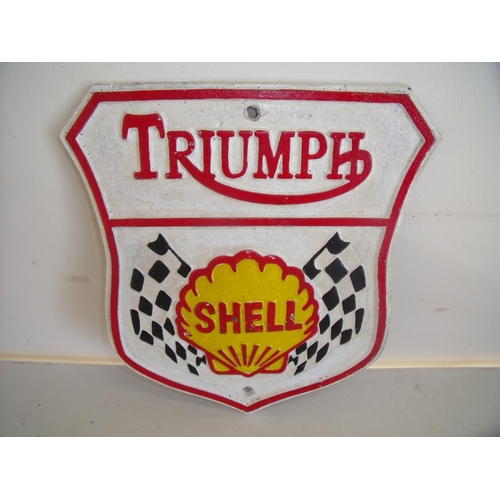 49 - Reproduction cast metal Triumph Shell advertising plaque