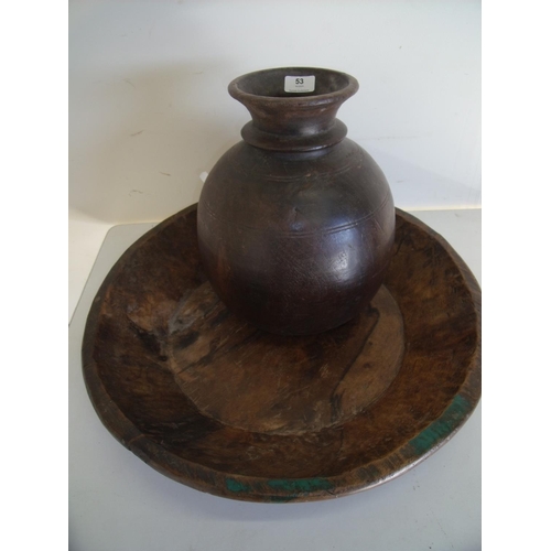 53 - African style turned wood vase and similar platter