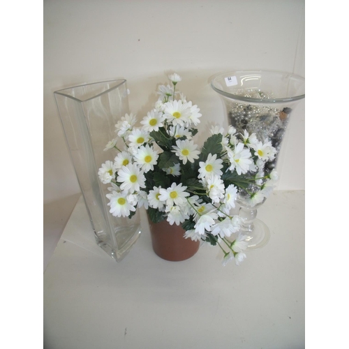 64 - Two extremely large modern glass vases, a Stoneware vase and a large selection of beads, decorations... 