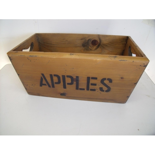 9 - Pine rectangular 'Apples' box with twin carrying handles (45cm x 25cm x 20cm)