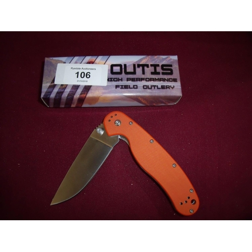 106 - Boxed as new Outis pocket knife with folding 3 1/4 inch blade