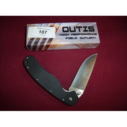 107 - Boxed as new Outis pocket knife with folding 3.5 inch blade