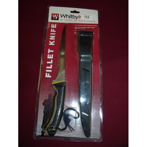 114 - Sealed as new Whitby fillet knife with sheath