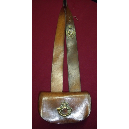 17 - Victorian light infantry brown leather cartridge pouch and belt the strap with gilt metal Crowned Bu... 