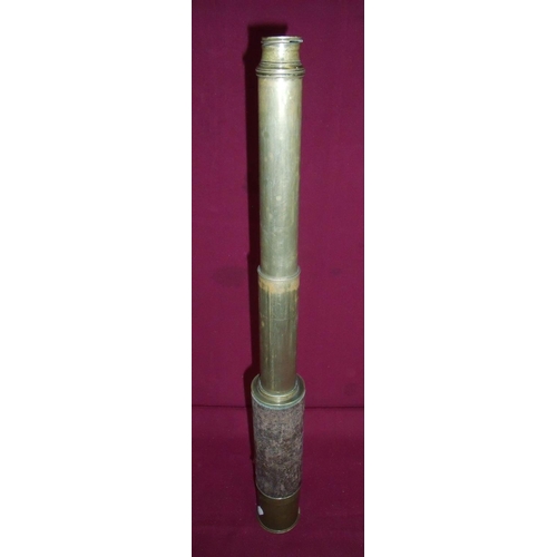35 - 19th/20th C brass three draw telescope with leather binding (lacking eye shutter)