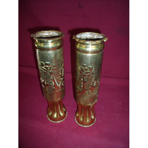 36 - Pair of WWI trench art artillery shells stamped 1914 & 1918 (34cm high)