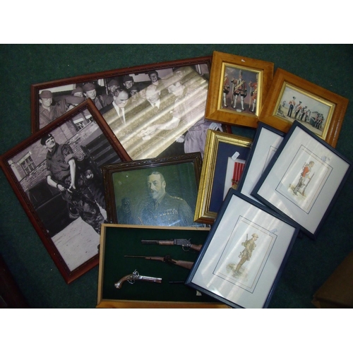 62 - Quantity of various military related items in one box including various prints, pictures, framed and... 