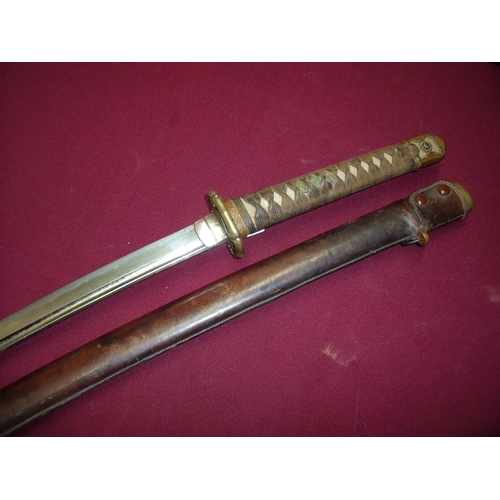 68 - Early - mid 20th C Japanese Officers samurai sword with 27.5 inch single fullered slightly curved bl... 