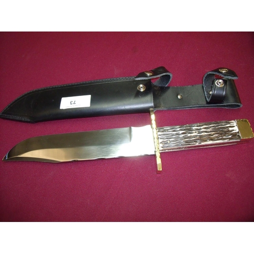 73 - Large R Cooper of Sheffield bowie knife with 10 inch blade, brass cross piece and two piece samba ho... 