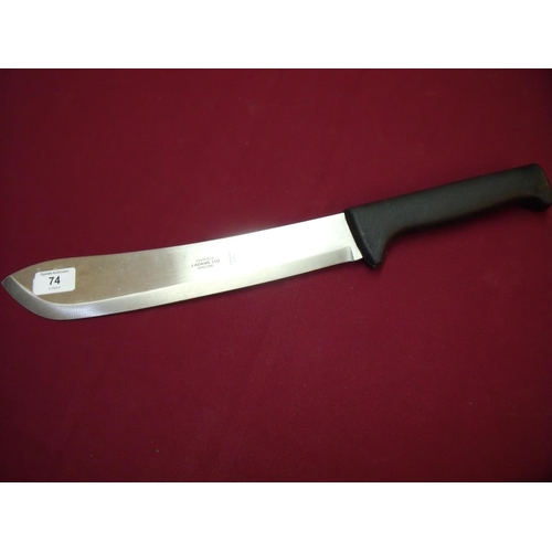 74 - Large modern J Adams Ltd of Sheffield stainless steel bladed machete style knife with 12 inch blade ... 