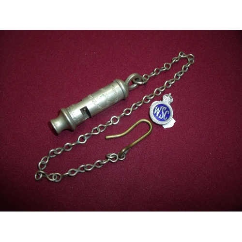 8 - Metropolitan Warwickshire constabulary whistle and chain with hook stamped J Hudson & Co Barr ST Hoc... 