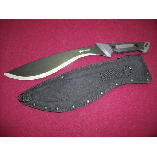 80 - As new Gerber machete style knife with 12.5 inch black blade No 0500517B3 composite grip and canvas ... 