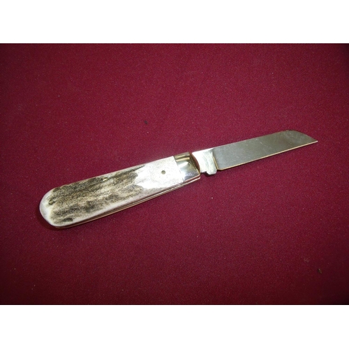 84 - Sheffield steel 2.5 inch single bladed pocket knife with samba horn grips