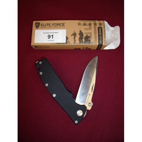 91 - Boxed as new Elite Force Delta series single 3.5 inch bladed pocket knife