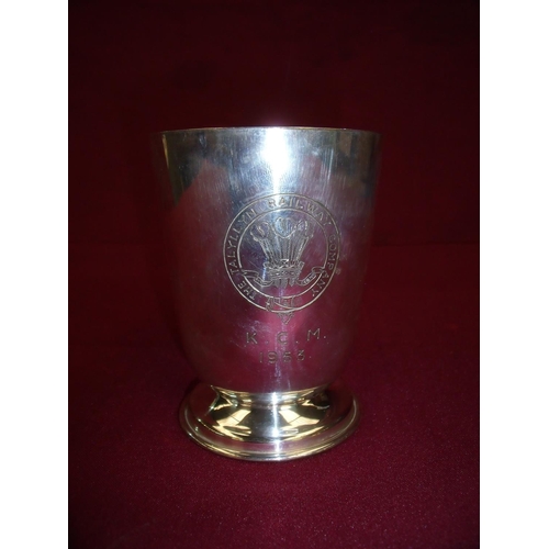10 - Large silver plated tankard with engraved crest for the Talyllyn Railway Company K.C.M 1953