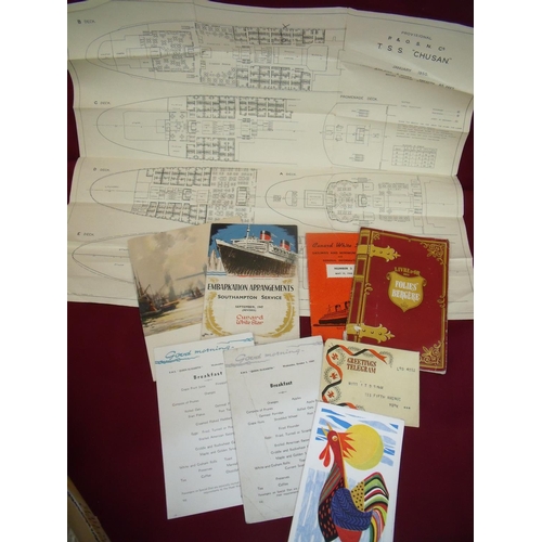 17 - Selection of Cunard White Star Line menus, timetables, brochures etc