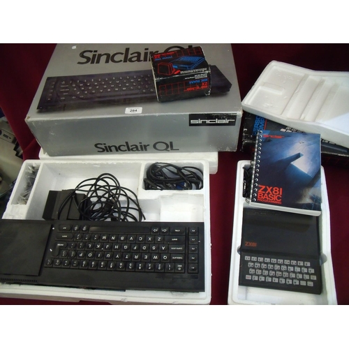 284 - Sinclair QL home computer and a Sinclair ZX81 personal computer both in original boxes and another Z... 