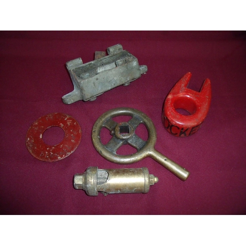 4 - Selection of railway related items including red painted blocked peg, a line blocked out of order di... 