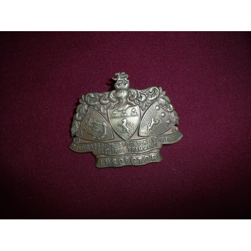 73 - Scarce Middlesbrough Stockton & Thornaby Electric Tramways Inspectors cap badge