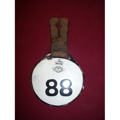 75 - Enamel Darlington drivers badge with leather fob No 88