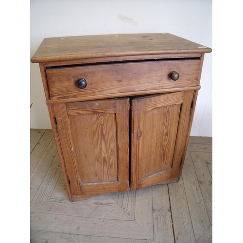 367 - Victorian pine side cabinet with single drawer above two panelled cupboard doors (74cm x 45cm x 85cm... 