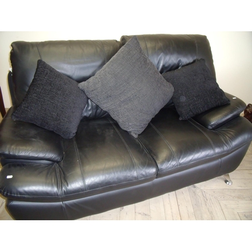 371 - Modern black leather two seat sofa