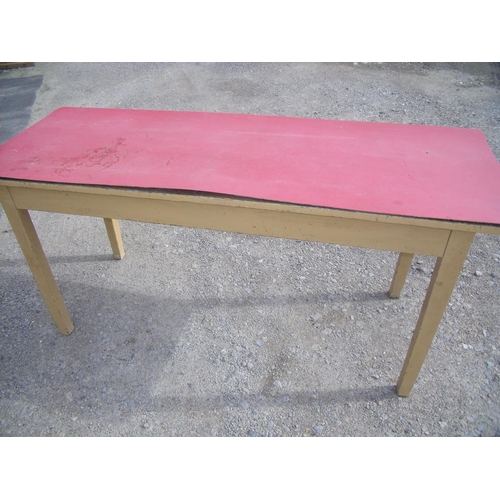 375 - Victorian rectangular pine prep table with later added Formica top on square supports (66cm x 181cm ... 