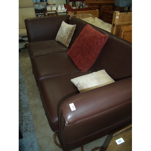 390 - Modern as new large three seat Knoll type brown leather sofa (width 240cm)