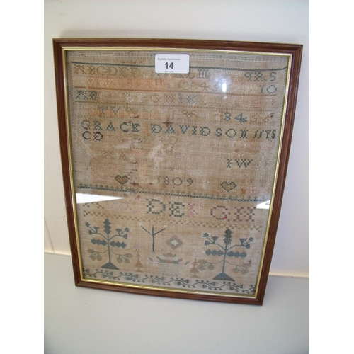 14 - Small George III sampler dated 1809 (32cm)